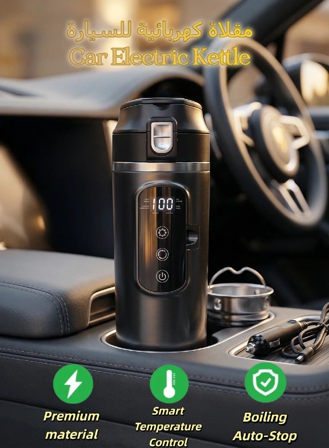 Car Portable Electric Kettle,12V/24V 500ml Fast Heating Water Cup,Stainless Steel Travel Cup,Leak-Proof Kettle with Temperature Control,Camping Heated Thermos Coffee Mug,Black - Image 2